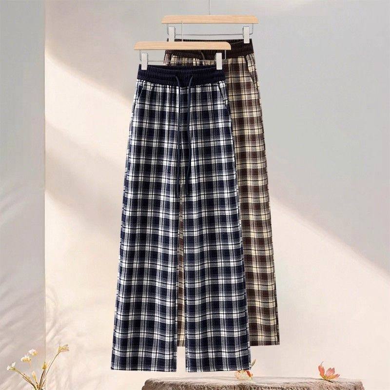 清仓捡漏复古格子阔腿裤女士秋冬季加绒加厚休闲高腰直筒运动裤子,女装/女士精品,大码裤装,淘宝优惠券,粉丝福利购,淘宝优惠卷