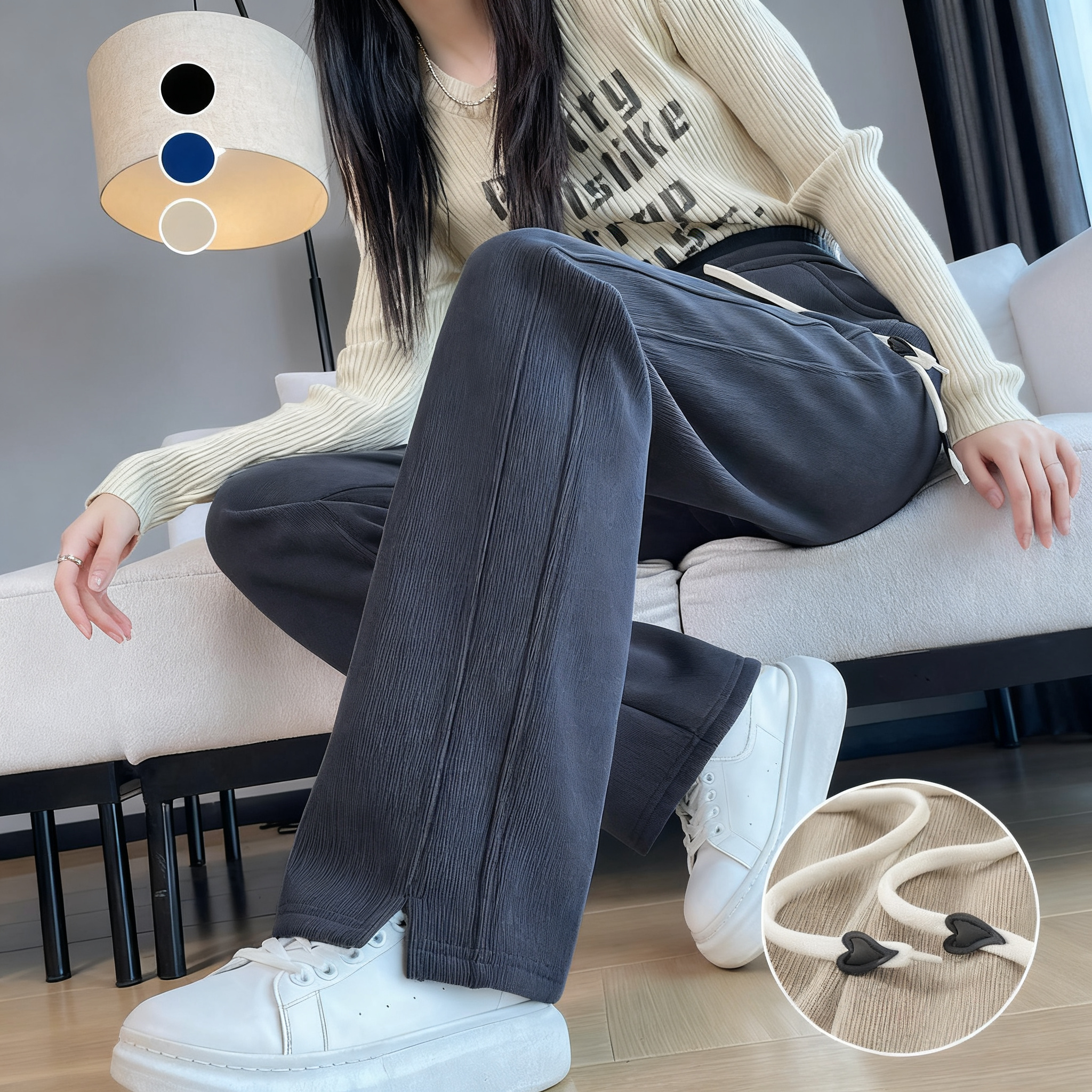 清仓捡漏雪尼尔阔腿裤女秋冬季窄版直筒卫裤加绒加厚休闲香蕉裤子,女装/女士精品,大码裤装,淘宝优惠券,粉丝福利购,淘宝优惠卷