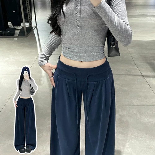 美式运动裤女款阔腿裤宽松bf韩系