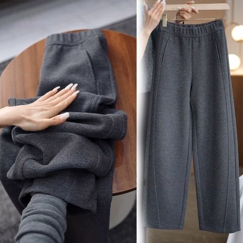 加绒加厚高级灰直筒裤女冬季新款