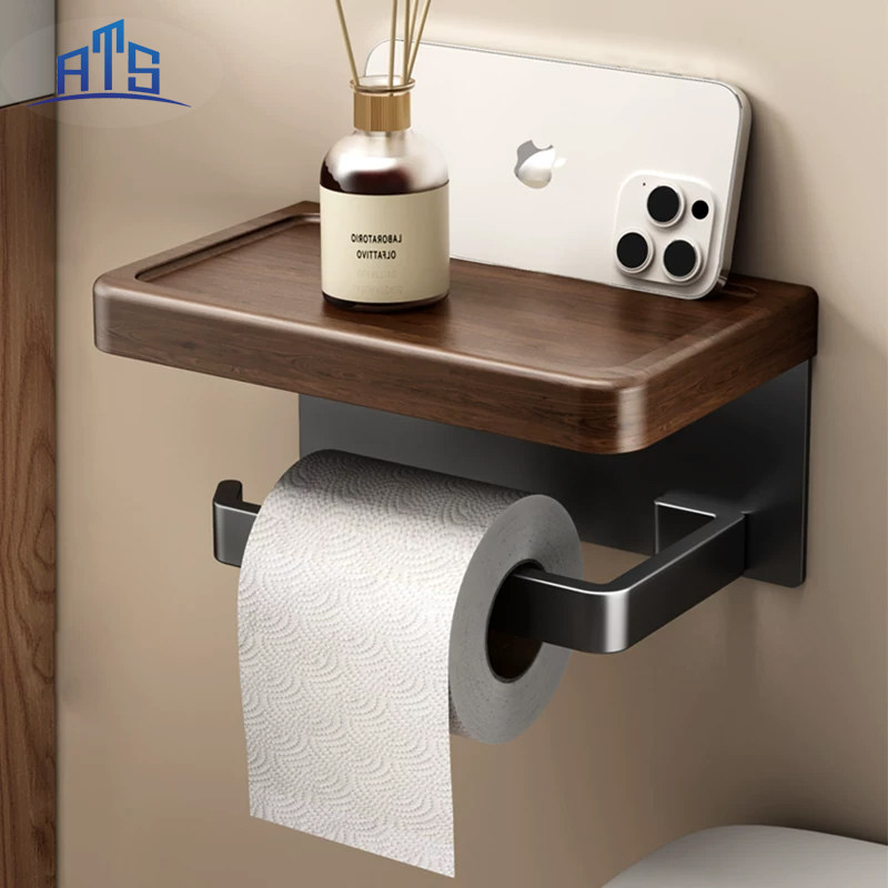 免打孔胡桃木纸巾盒卫生间浴室洗手间洗脸巾收纳厕所抽卷纸置物架