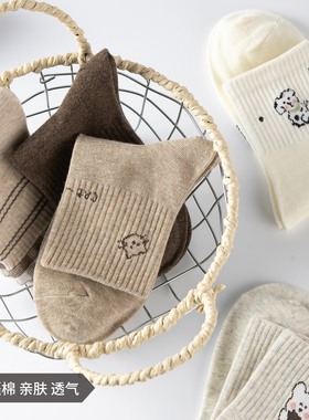 袜子女纯棉卡通可爱中筒袜秋冬韩系学生运动袜子加厚款