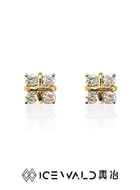 Classic 耳钉｜ICEWALD真冶圆钻18K金交叉X形方糖十字架钻石耳钉