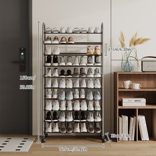 欧美大容量鞋架门口简易十层带轮子可移动鞋柜室内家用鞋子收纳架