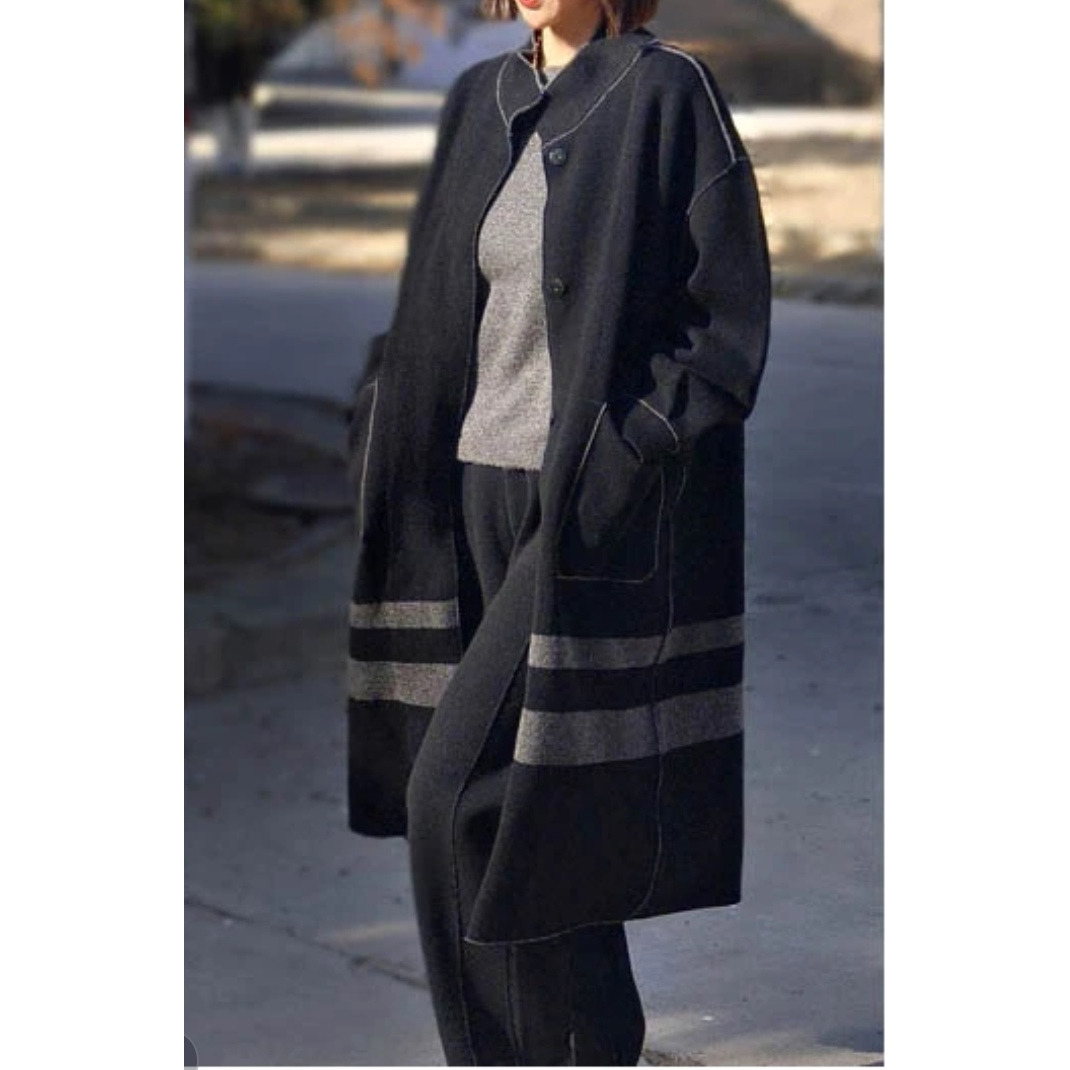 重磅100%山羊绒长款复古拼色大衣