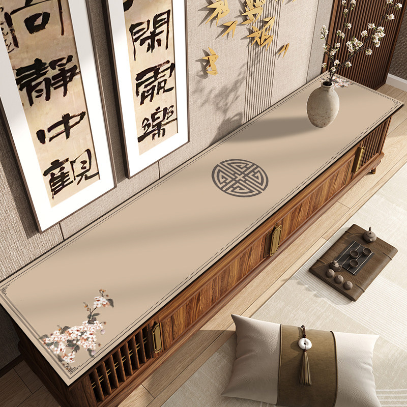 新中式电视机柜桌垫长条防水防油免洗桌布茶几台面保护垫防尘盖布