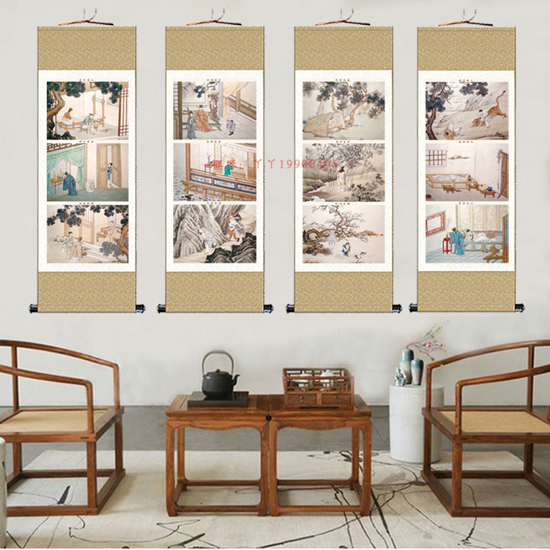 新品二十四孝挂画学校教室装饰画国学文化礼堂丝绸画24孝图卷轴画图片
