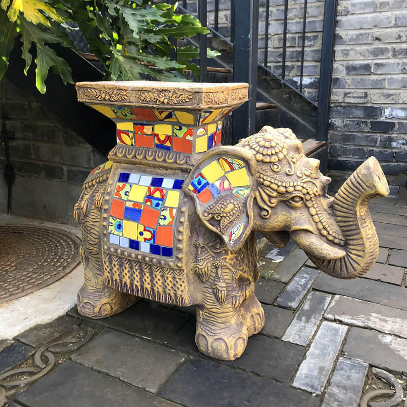 好货特色水泥玻璃钢大象花托花架 园林景观摆件 彩绘陶瓷马赛克工