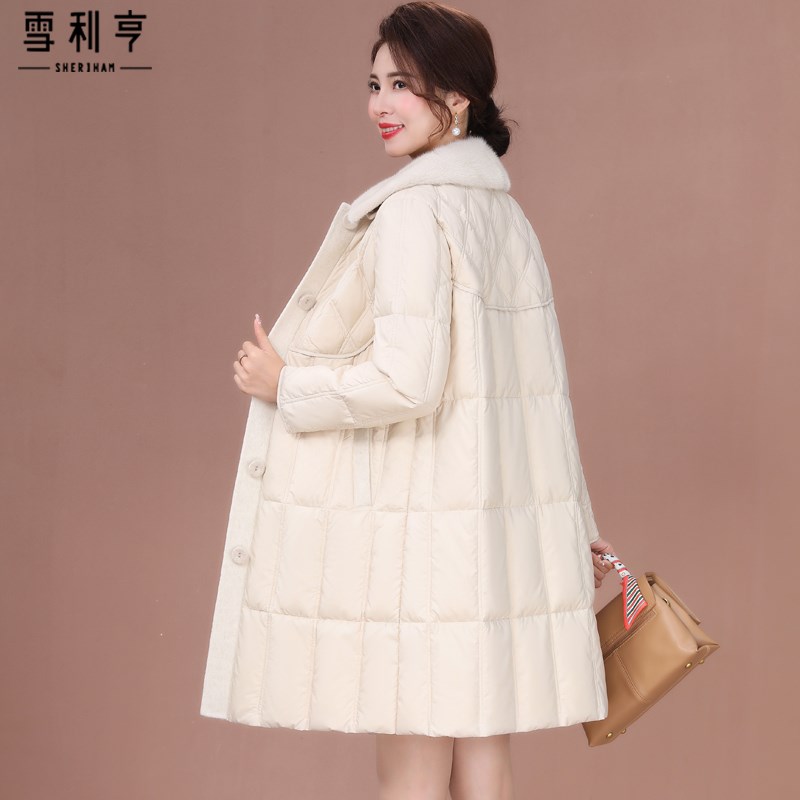 好货品牌羽绒服妈妈款中老年女士2025冬季新款拼接水貂毛领大气女