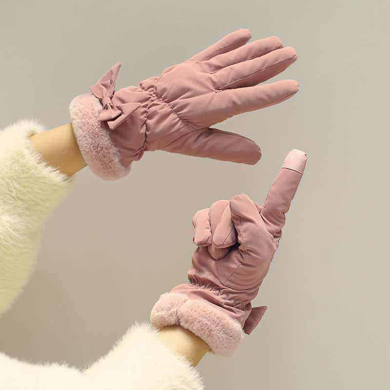 极速韩版学生女秋冬季骑车用羽绒棉加厚防寒可爱冬天触控屏幕手套