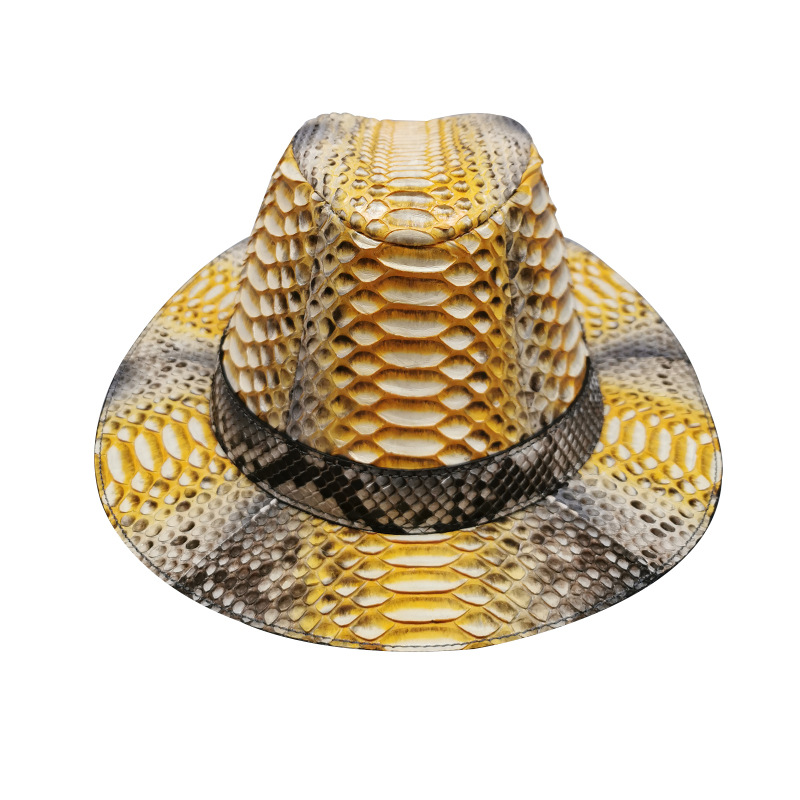 新品Authentic Genuine Python Leather Gentlemen Broad Brim Fe
