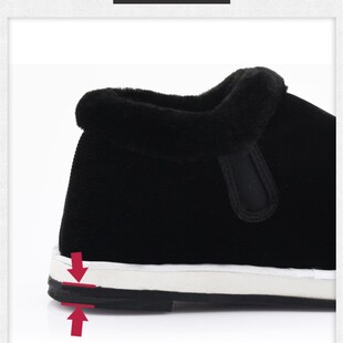 老年人防滑棉拖鞋冬季加绒加厚灯芯绒老式传统手工千层底男士棉鞋