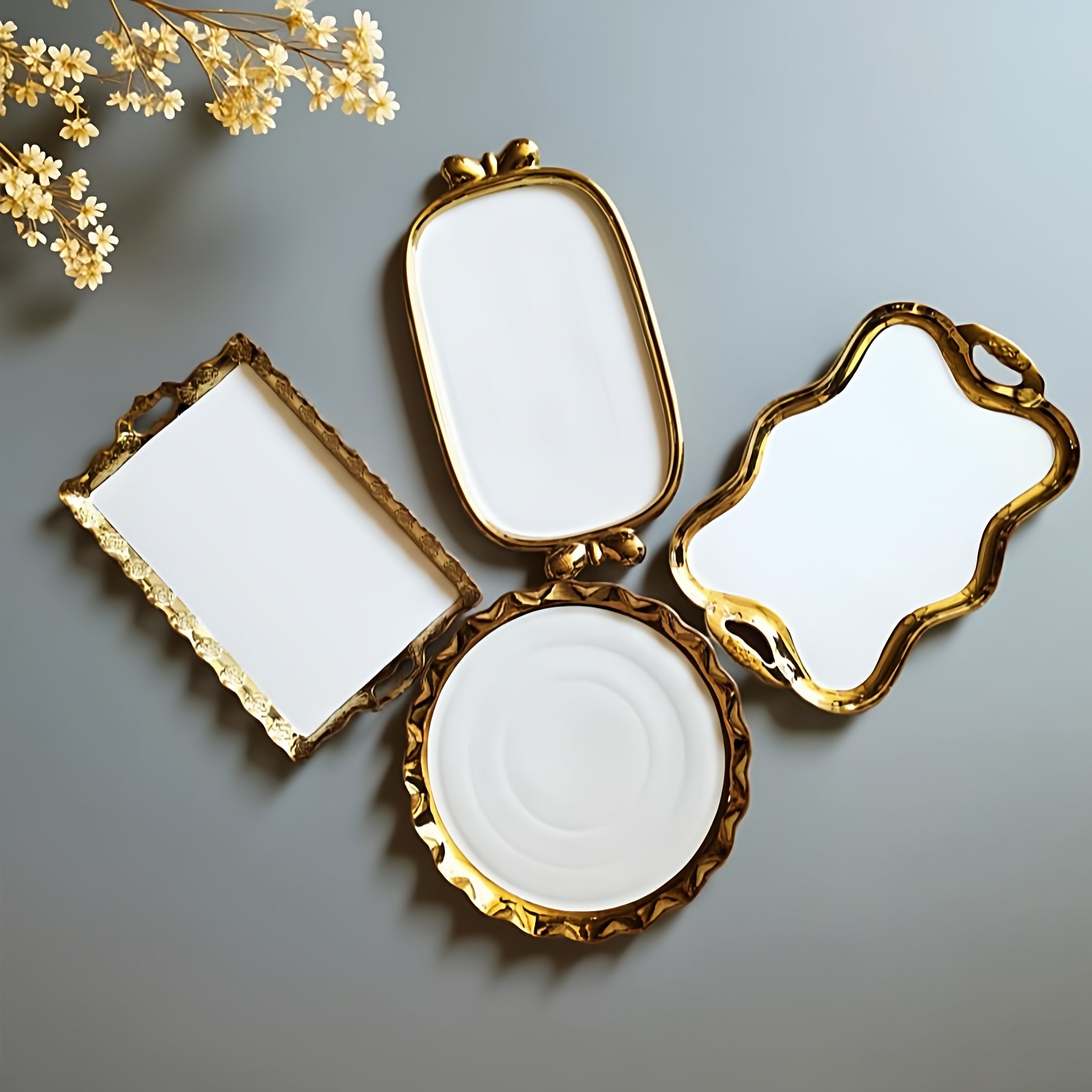 欧式金色边框陶瓷餐用托盘家用商用酒店点心茶水收纳盘待客摆盘,餐饮具,餐用托盘,淘宝优惠券,粉丝福利购,淘宝优惠卷