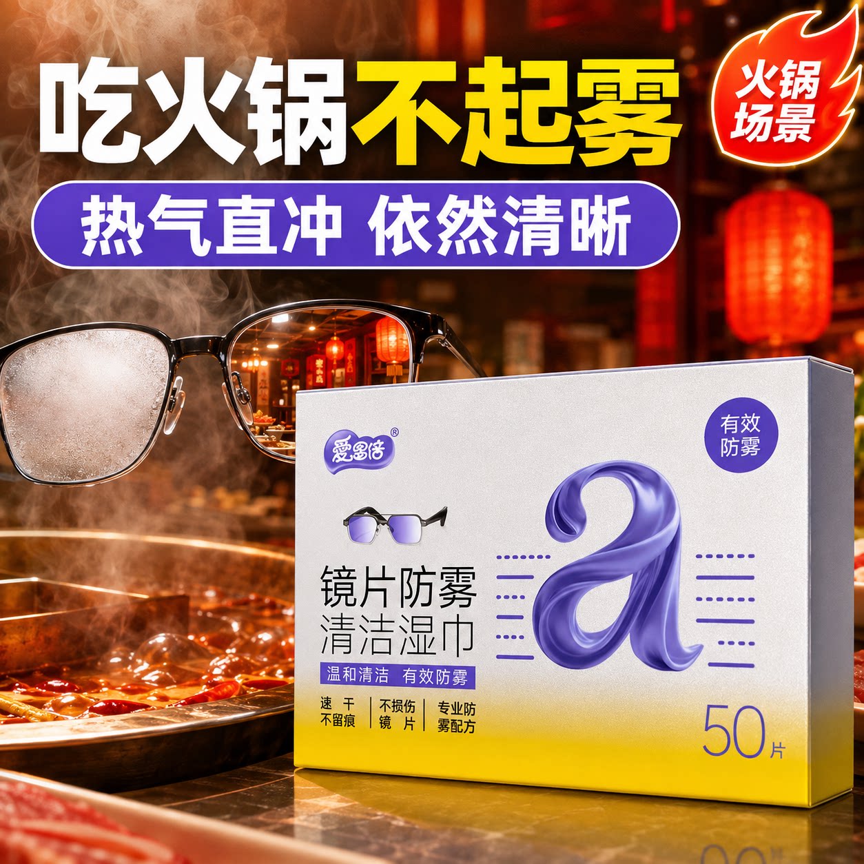 爱恩倍眼镜清洁湿巾擦眼镜纸冬天一次性防雾眼镜布专用擦拭镜片