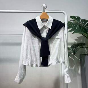 MM麦檬2026春季新款通勤白色条纹长袖披肩衬衫直筒上衣5H3220261