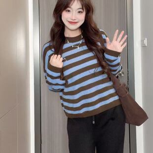 商场同款MM麦檬2025秋冬新款条纹羊毛衫套头毛衣打底衫4GA133411