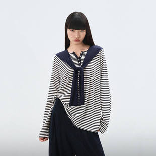 小麦檬穿搭2026春季新款商场同款披肩条纹针织衫毛衣女4G8203581