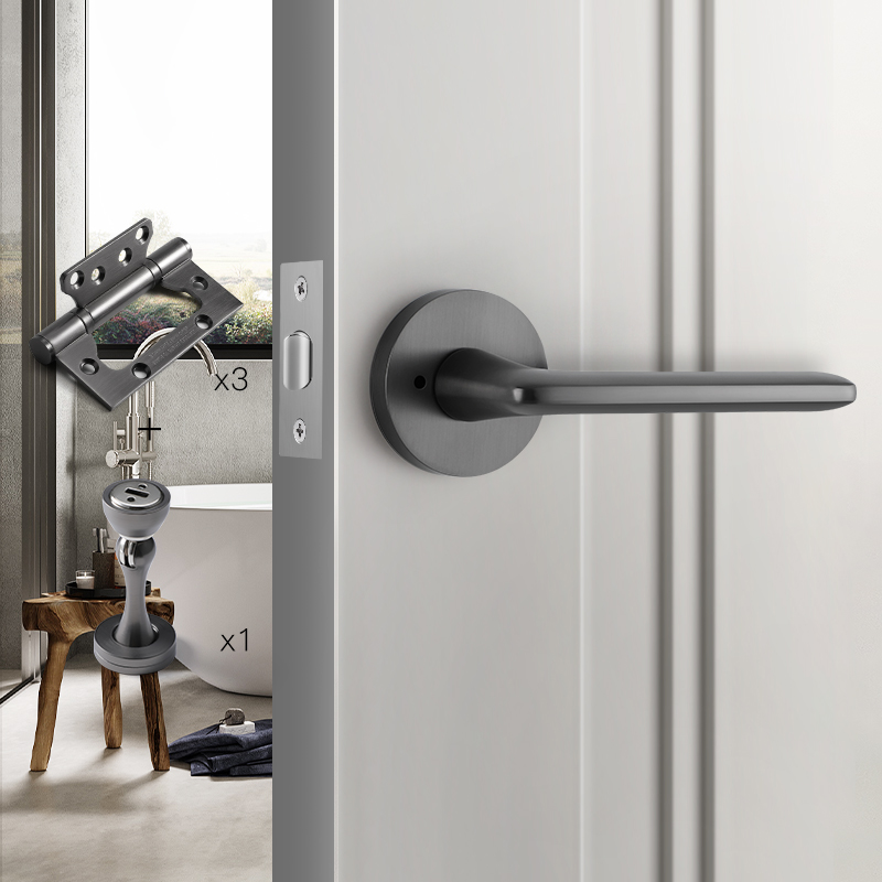 极速灰色卫生间单舌门锁室内v球锁浴室锁厕所木门锁门把手三杆锁