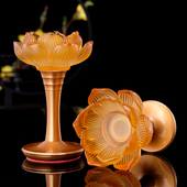新品 琉璃莲花灯座蜡烛供佛酥y油灯佛供七彩莲花大号烛台家用佛具