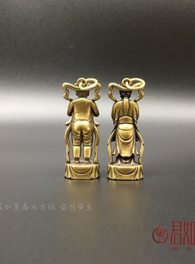实心铜男铜女小i摆件黄铜童子童女挂件迷你小铜人人物雕件铜钥匙
