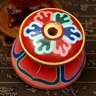 新品藏传用品莲花底m座木质招幡财箭彩绘底座佛堂供品法器桌面摆