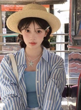 极速甜酷辣妹蓝色海星串珠吊坠项链2D025新款海边度假风拍照显白