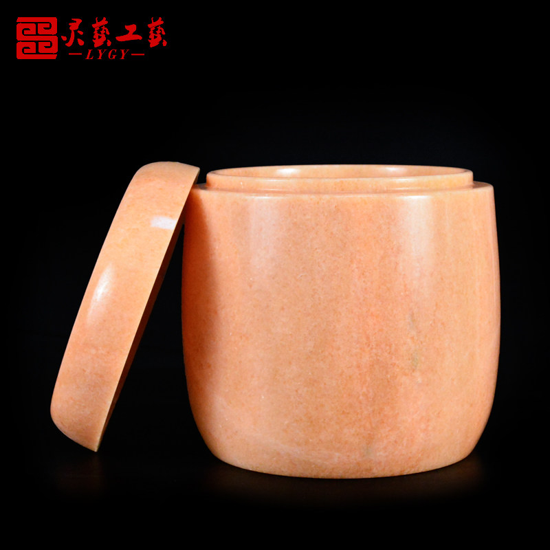 新品天然整石骨灰坛罐晚霞红玉A骨灰盒玉石盅桶冬瓜坛寿盒棺材殡
