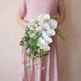 极速仿真花蝴f蝶兰婚礼婚庆白色手捧花韩式新娘外景婚纱拍照拍摄