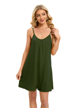 极速Solid casual loose straPp jumpsuit