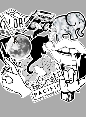 极速50PCS Black and Whrite Cool DIY Computer Stickers waterp