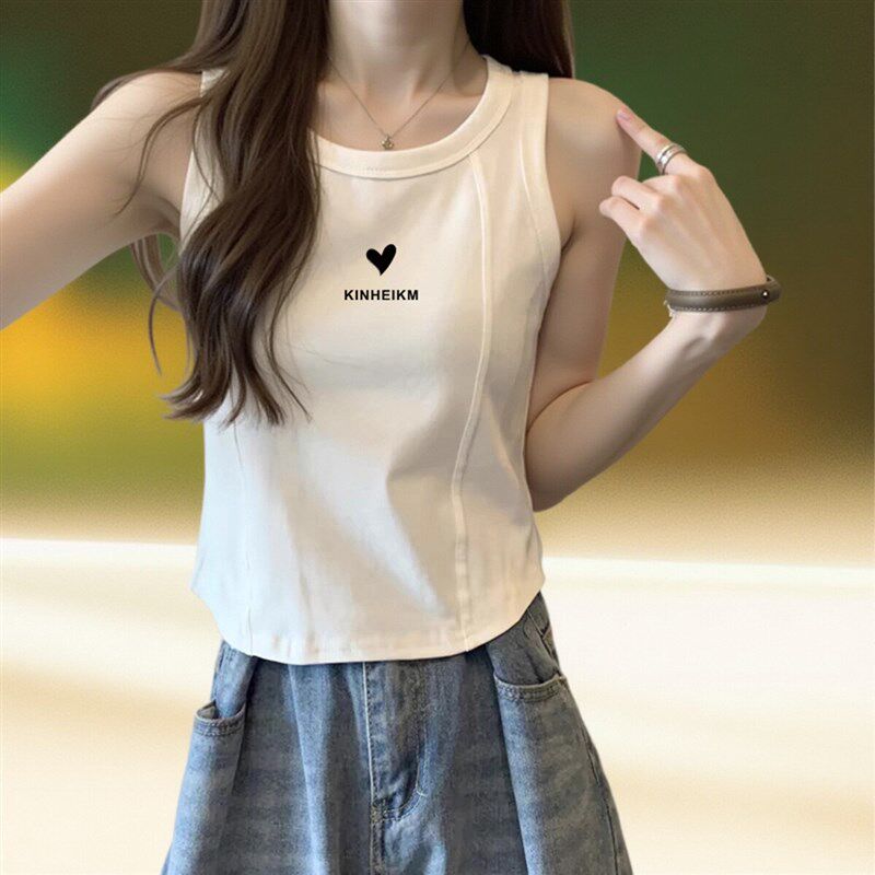 新品202d5新款纯棉内搭吊带背心女夏季无袖修身外穿短款甜辣小个