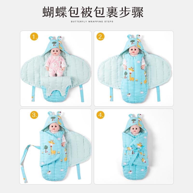纯手工棉花新生婴儿包被秋冬加厚纯棉防惊跳蝴蝶抱被绑带睡袋抱