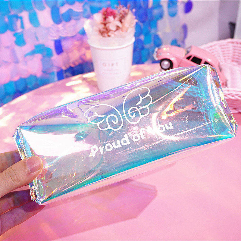 极速透明简约韩国镭射笔袋学生女生原宿炫酷铅笔盒大容.量少女心