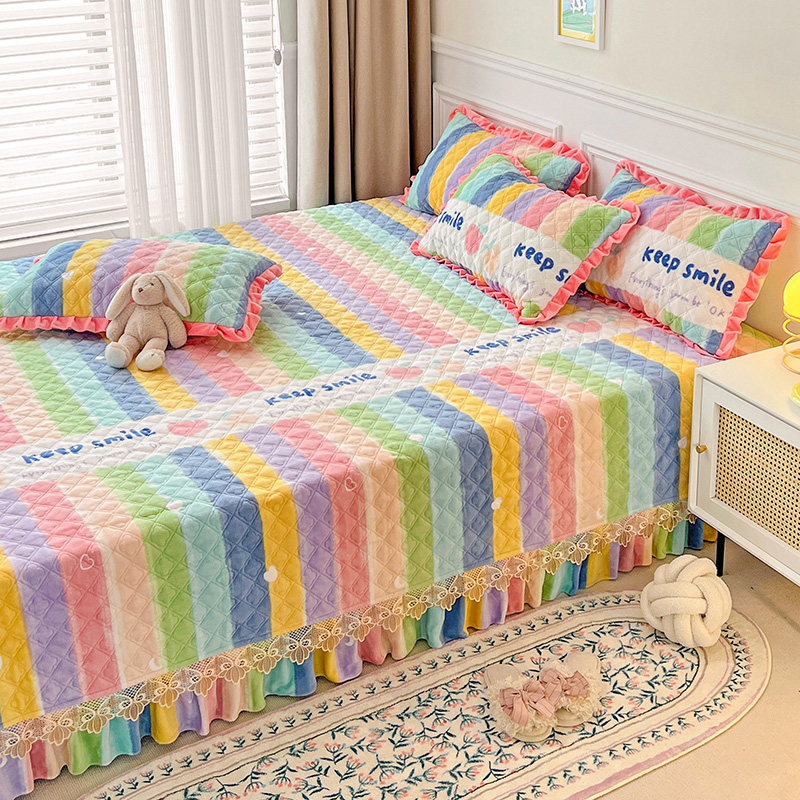 极速定制牛奶绒h榻榻米床盖三件套加厚加绒农村大炕垫防滑夹棉床