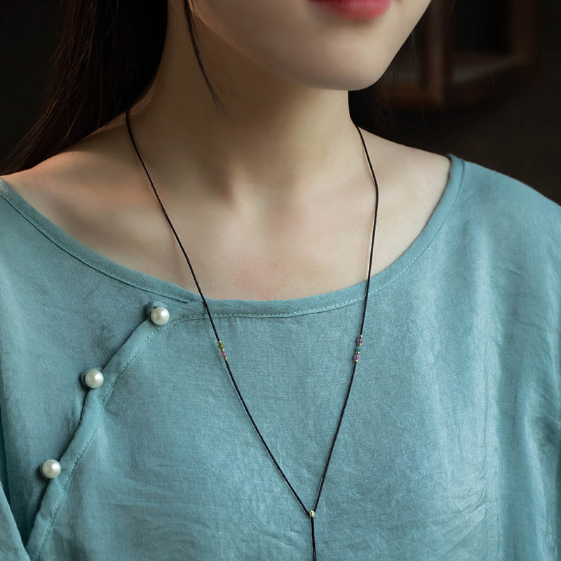 新品花素极细款手工吊坠绳翡翠蜜蜡水晶项链O绳男女款可调节黑色