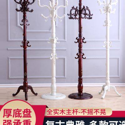 极速实木衣帽架落地家用卧室挂衣架欧式置物架Q单杆式客厅雕花衣