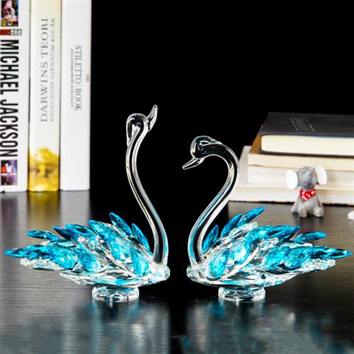 极速时尚家居欧式现代水晶天鹅摆件客厅大堂橱R窗展示柜简约家居