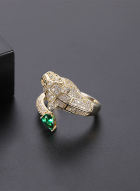 极速Ekopdee Fashion Hip Hop Zircon Gold Leopard RUings For W