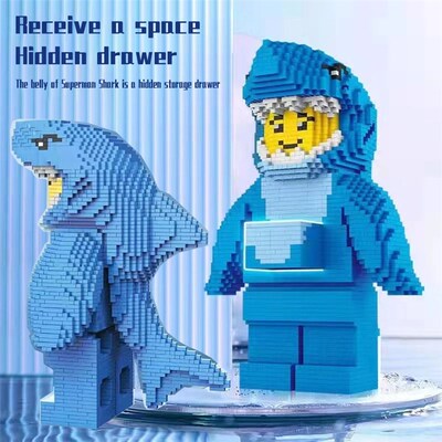 极速3310 PCS hMOC City Shark Man 3D Model Building Blocks DI