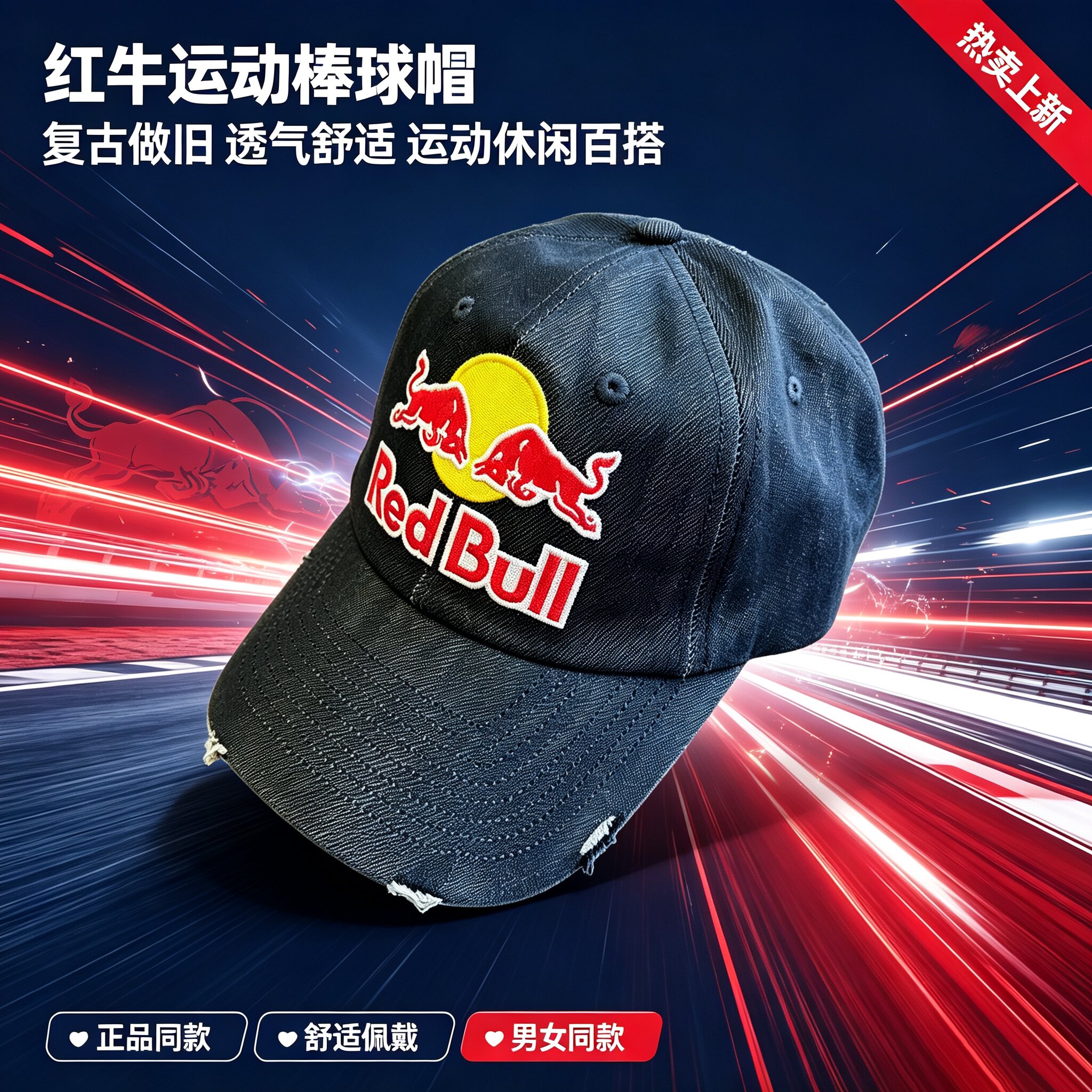 RedBull红牛帽子牛仔布鸭舌帽