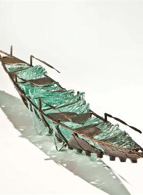 创意镂空小船古铜色透明亚克力家居饰品摆件商业售楼处大型雕塑