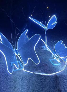 不锈钢铁艺动物雕塑定制户外花园林景观发光蝴蝶蒲公英梅花鹿摆件