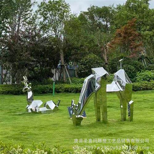 来图定制户外草坪不锈钢鹿雕塑镂空梅花鹿夜晚发光小鹿装饰品摆件