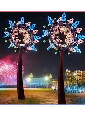 大型风动雕塑转动风车灯户外景观灯设施不锈钢风动雕塑亮化灯圆片