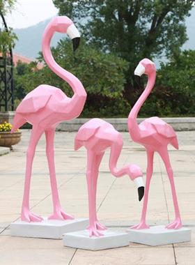简约现代几何火烈鸟摆件户外玻璃钢块面鸟类雕塑园林景观装饰品