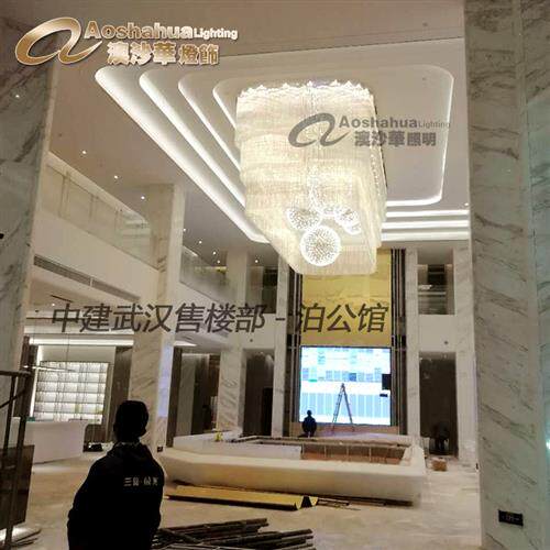 现代简约别墅大堂客厅水晶灯酒店工程轻奢方形椭圆形水晶吊灯跨境