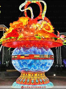 大型花篮艺术装置春节氛围布置迎春花灯制作厂家元宵灯展设计制作