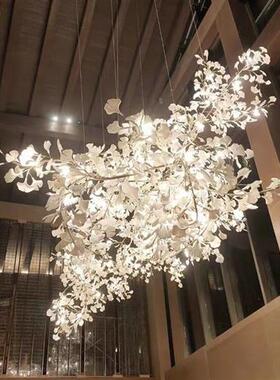 酒店大堂售楼部沙盘别墅楼梯灯工程吊灯后现代银杏叶花瓣陶瓷吊灯