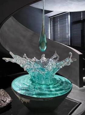 别墅酒店会所大堂透明树脂水花雕塑摆件售楼处大厅天花板水滴吊饰