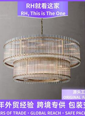 北美别墅客厅挑高层现代简约轻奢复古玻璃吊灯